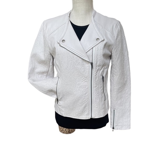 Cupcake and Cashmere White Faux Leather Moto Jacket Size: S - Picture 2 of 11